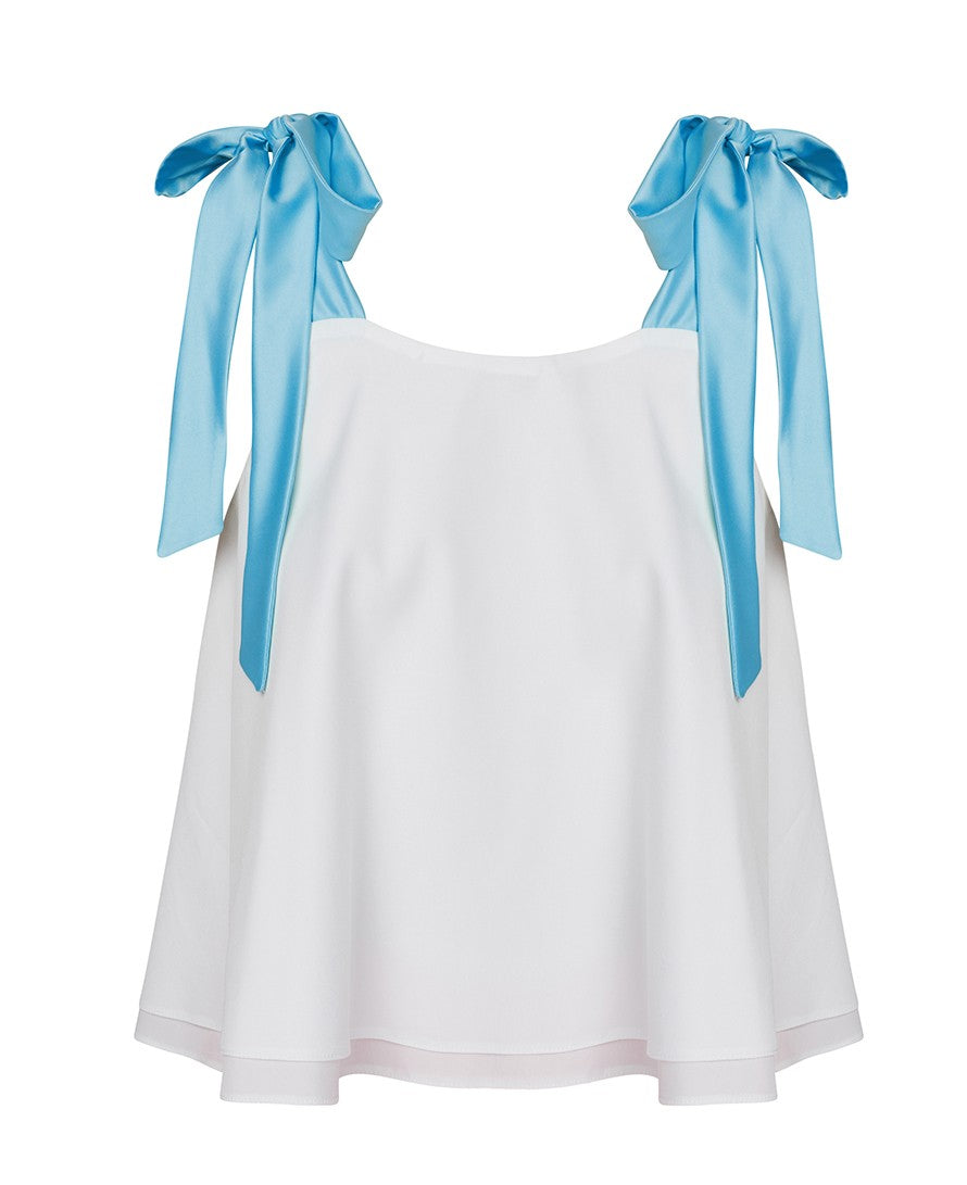 White top with contrast straps