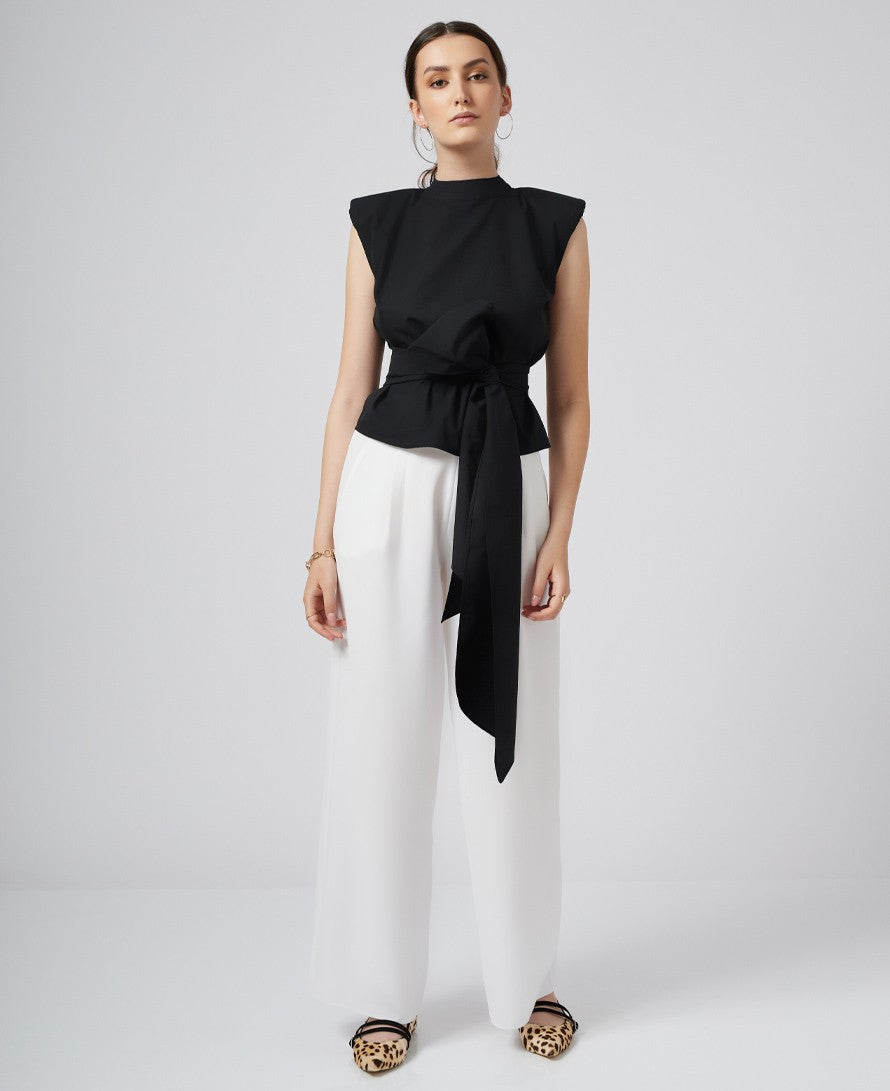 Pleated wool crepe pants