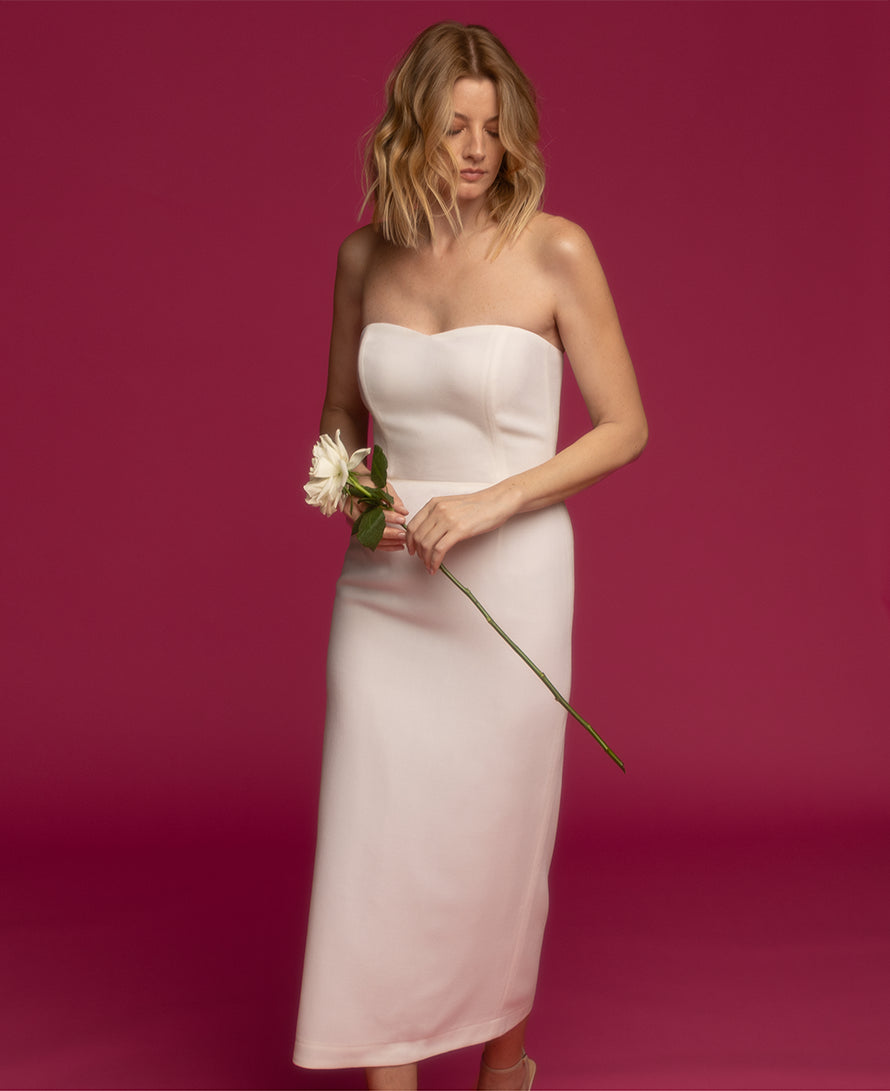 Ivone Strapless Midi Crepe Dress