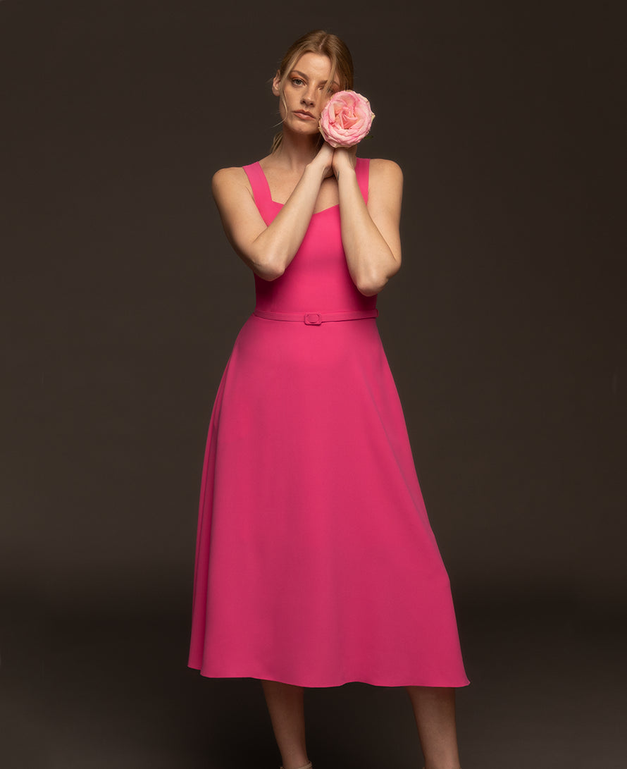 Rose belted crepe midi dress