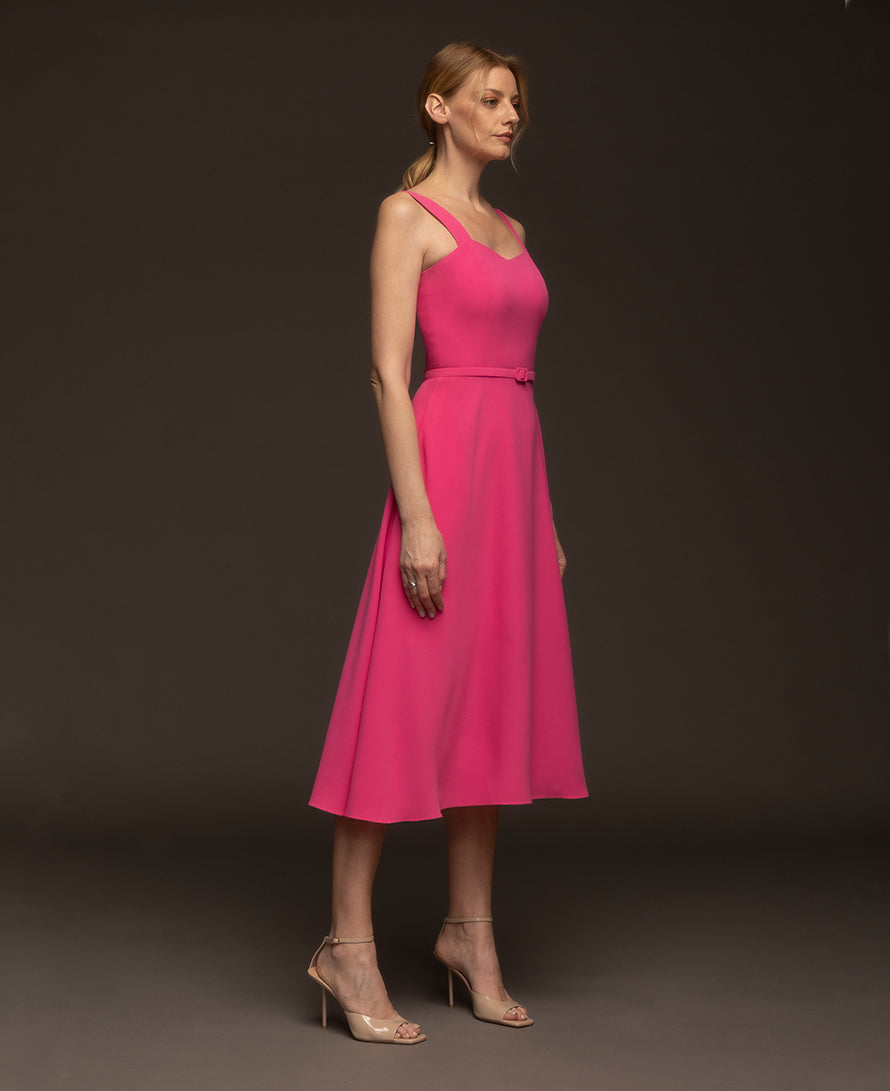 Rose belted crepe midi dress