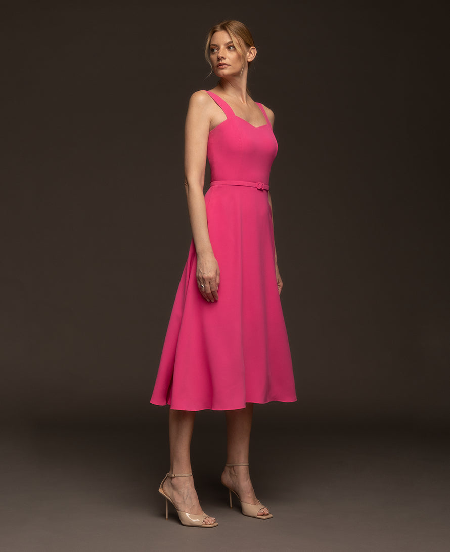 Rose belted crepe midi dress