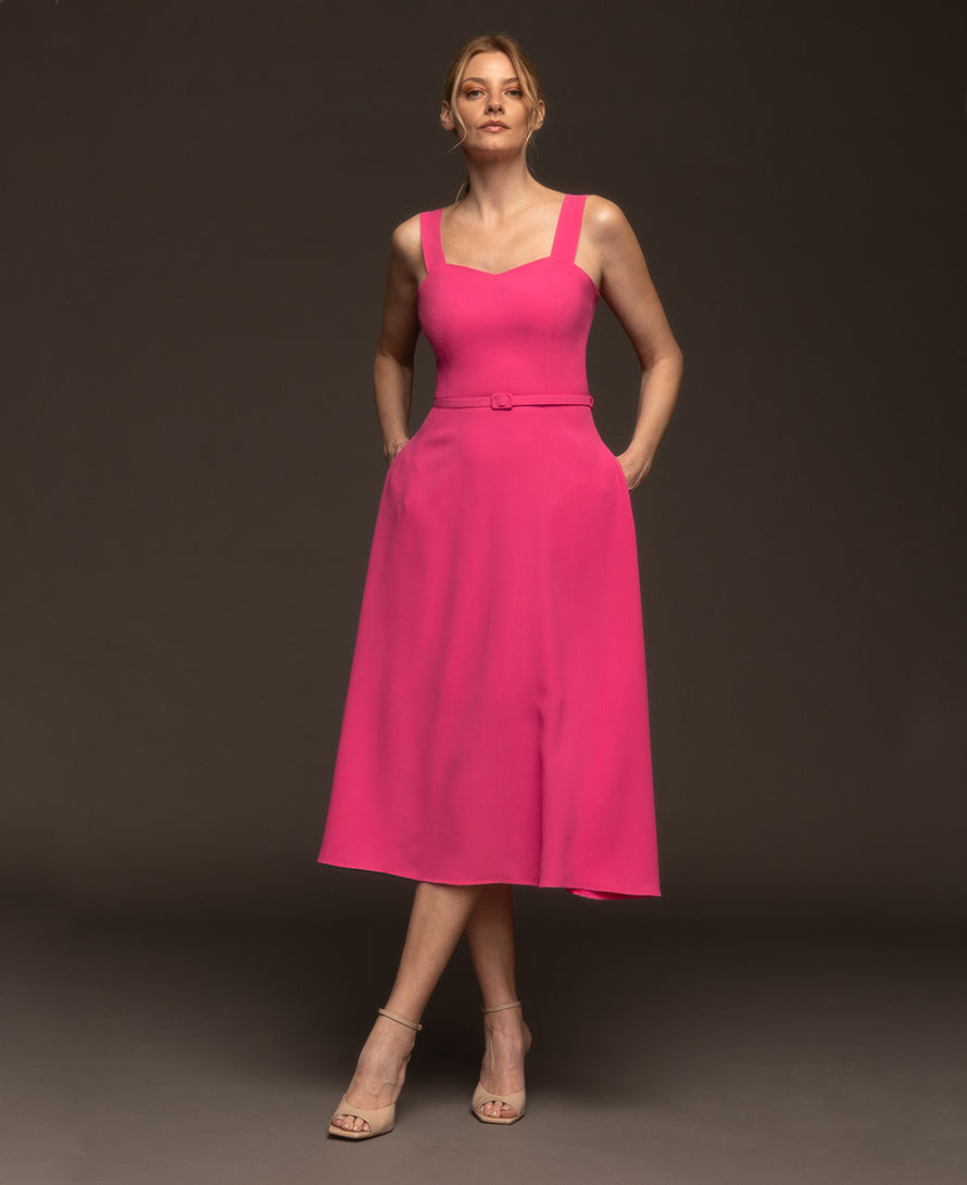 Rose belted crepe midi dress