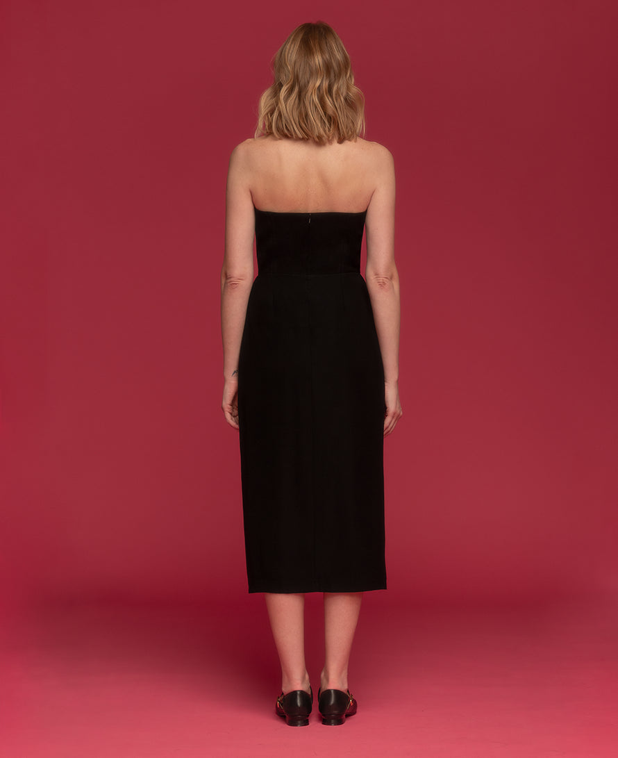 Amelie black crepe midi dress