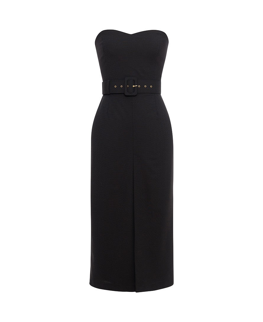 Anne Strapless belted black dress