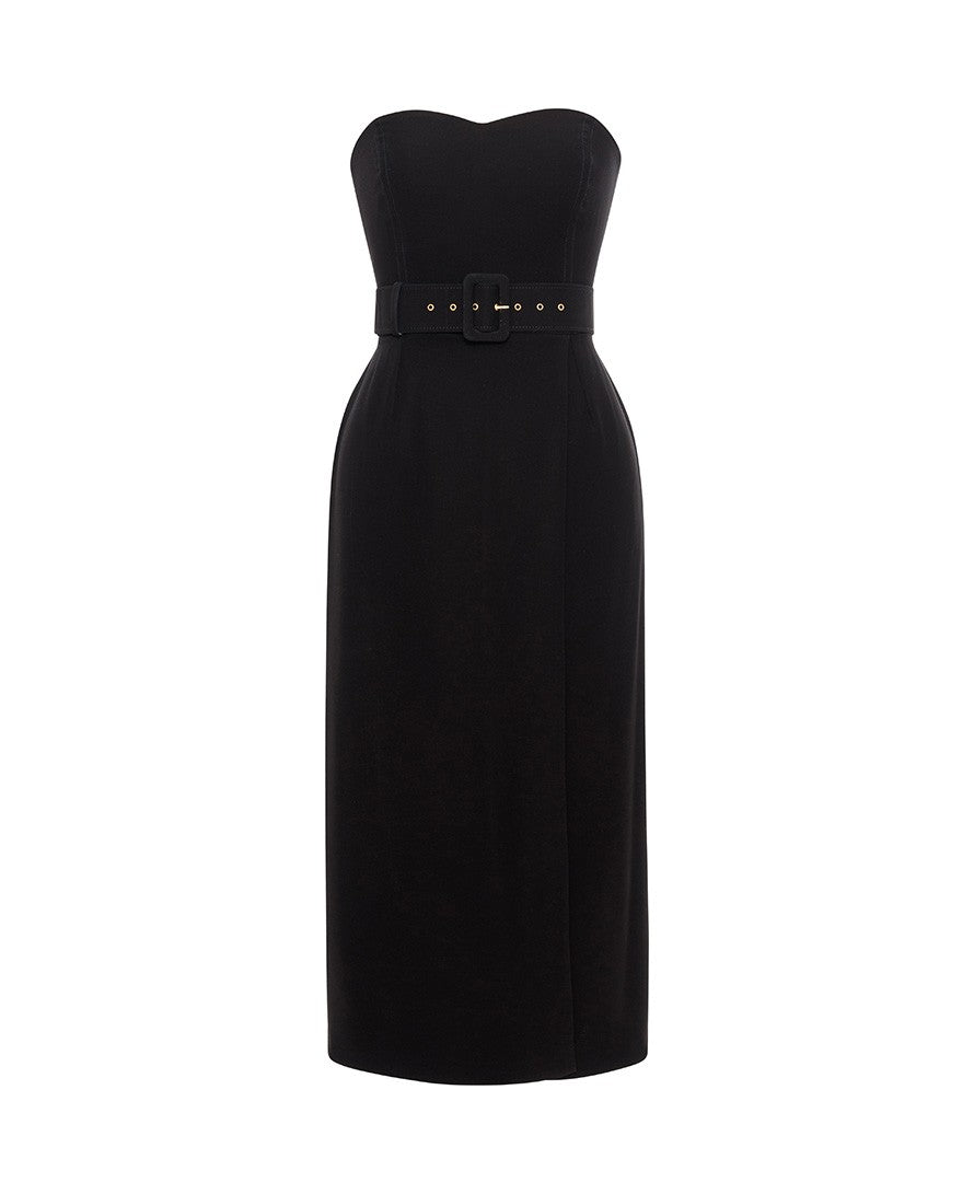 Amelie black crepe midi dress