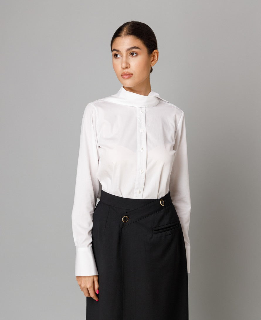 White Shirt With Oversized Scarf