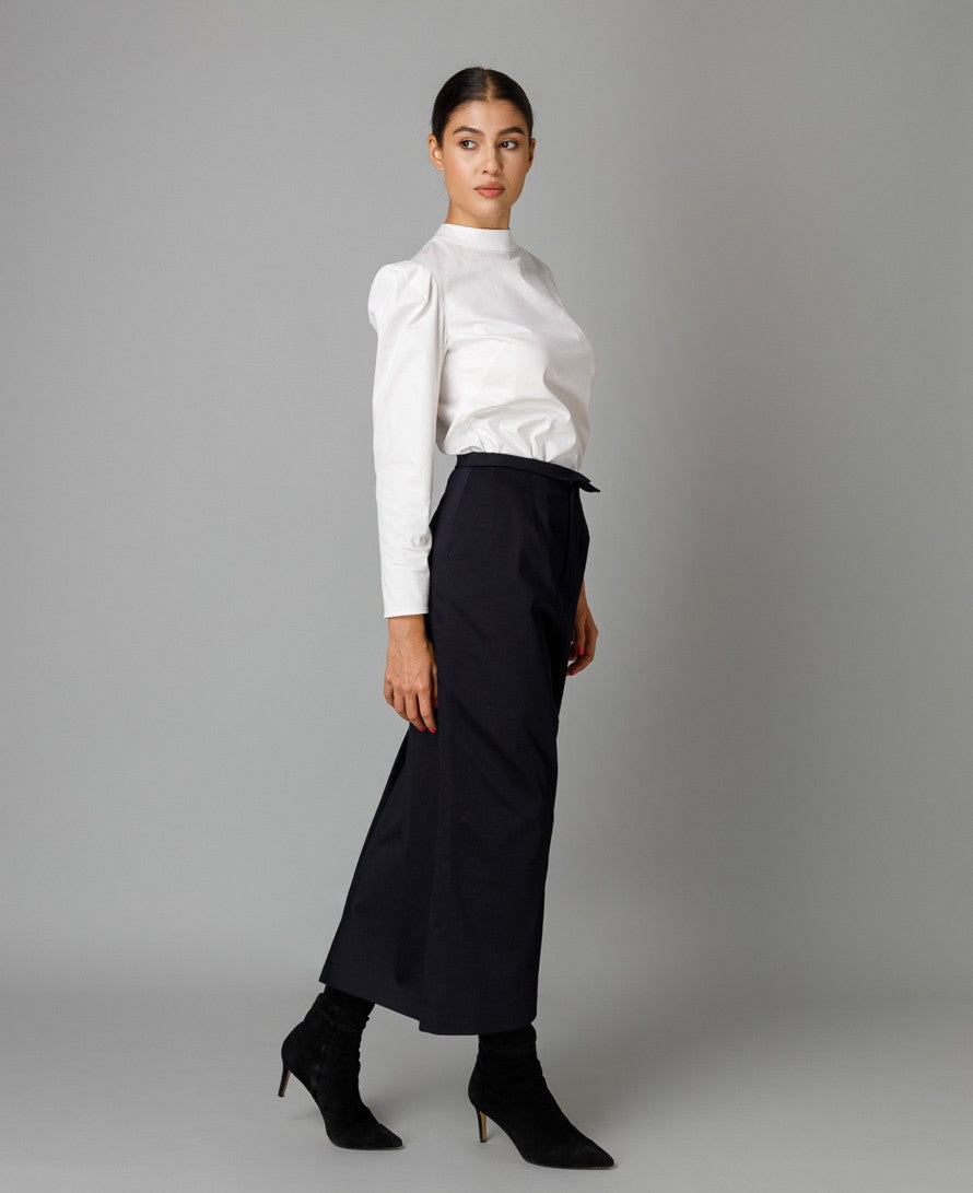 Navy Wool Midi Skirt