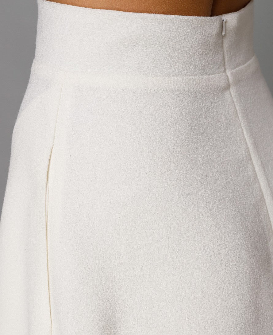 Ivory Wool Crepe Midi Skirt