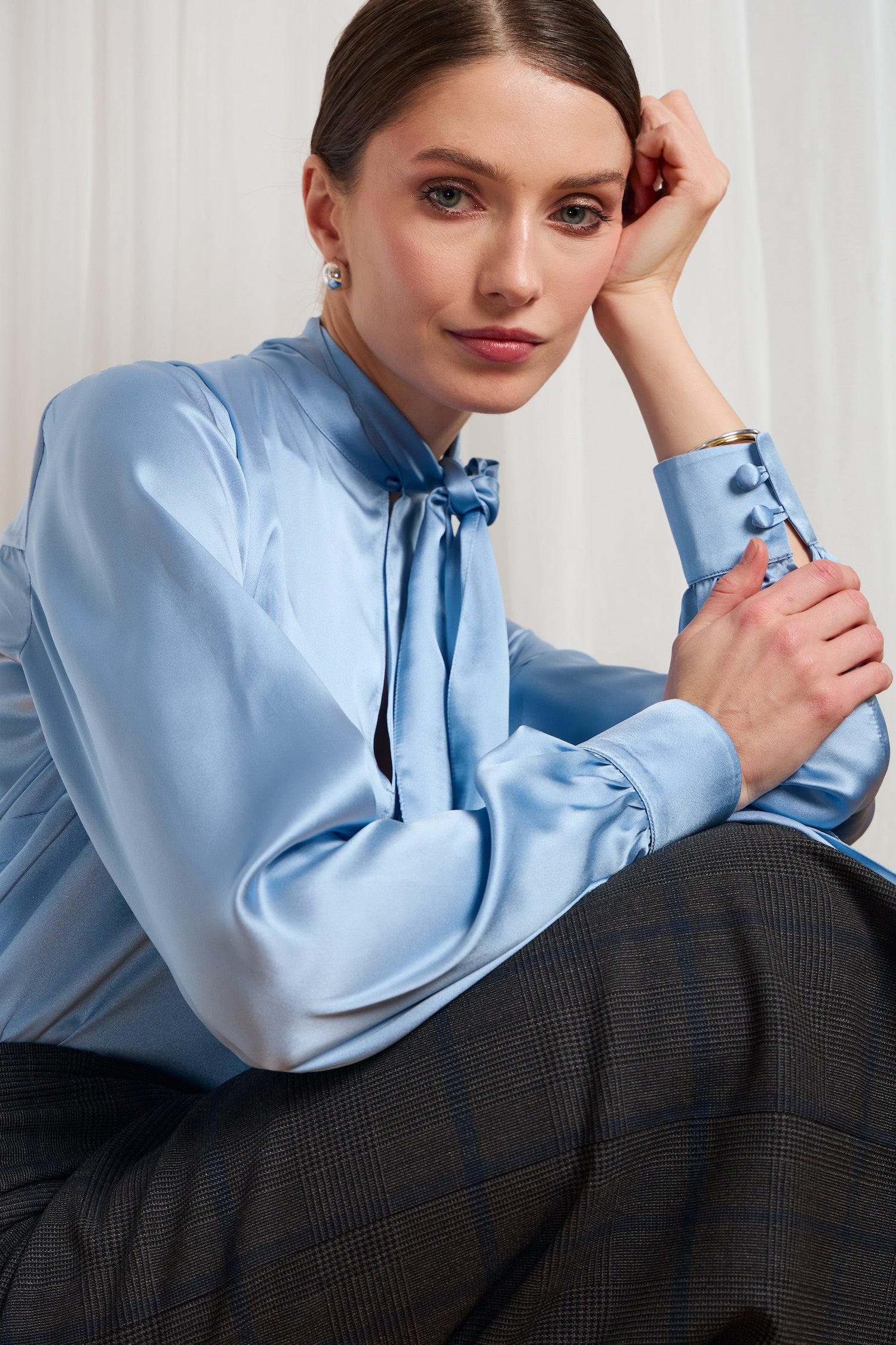 Glen plaid midi pencil skirt