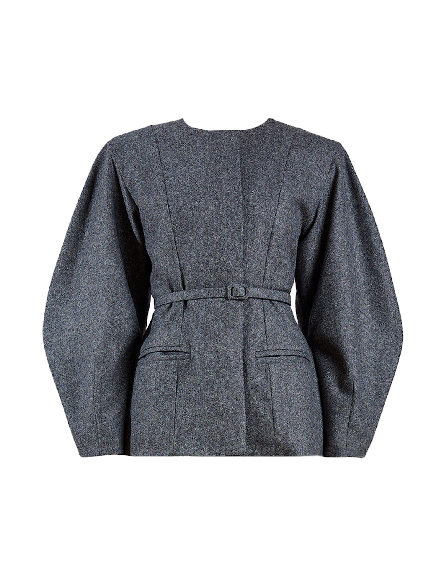 Gray jacket with a belt on a white background