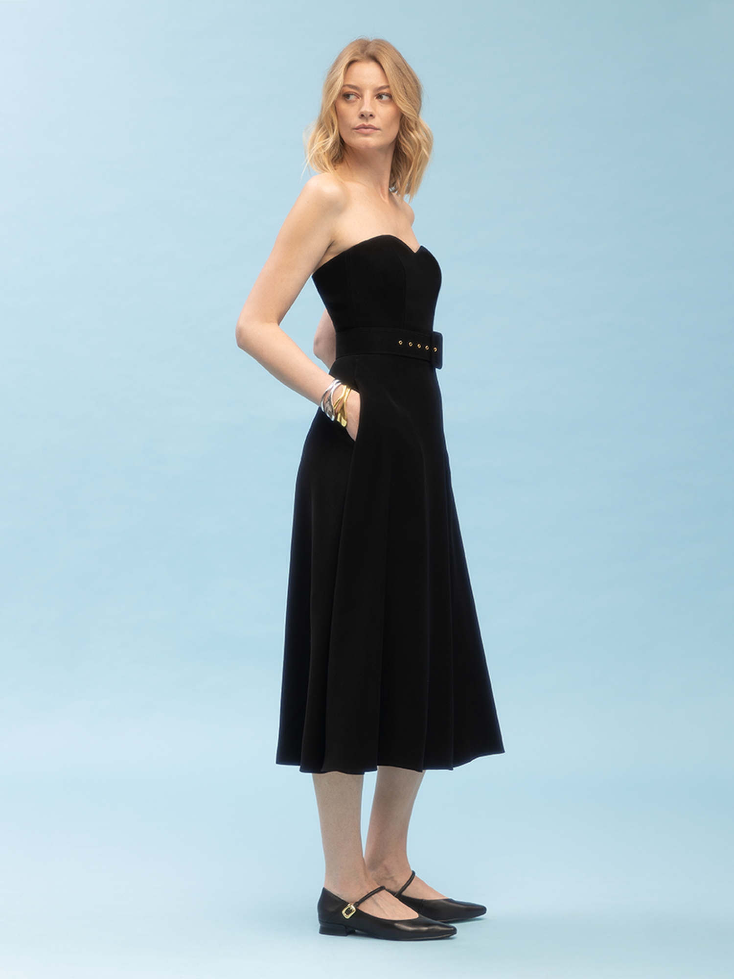 Grace Strapless Midi Dress - Black