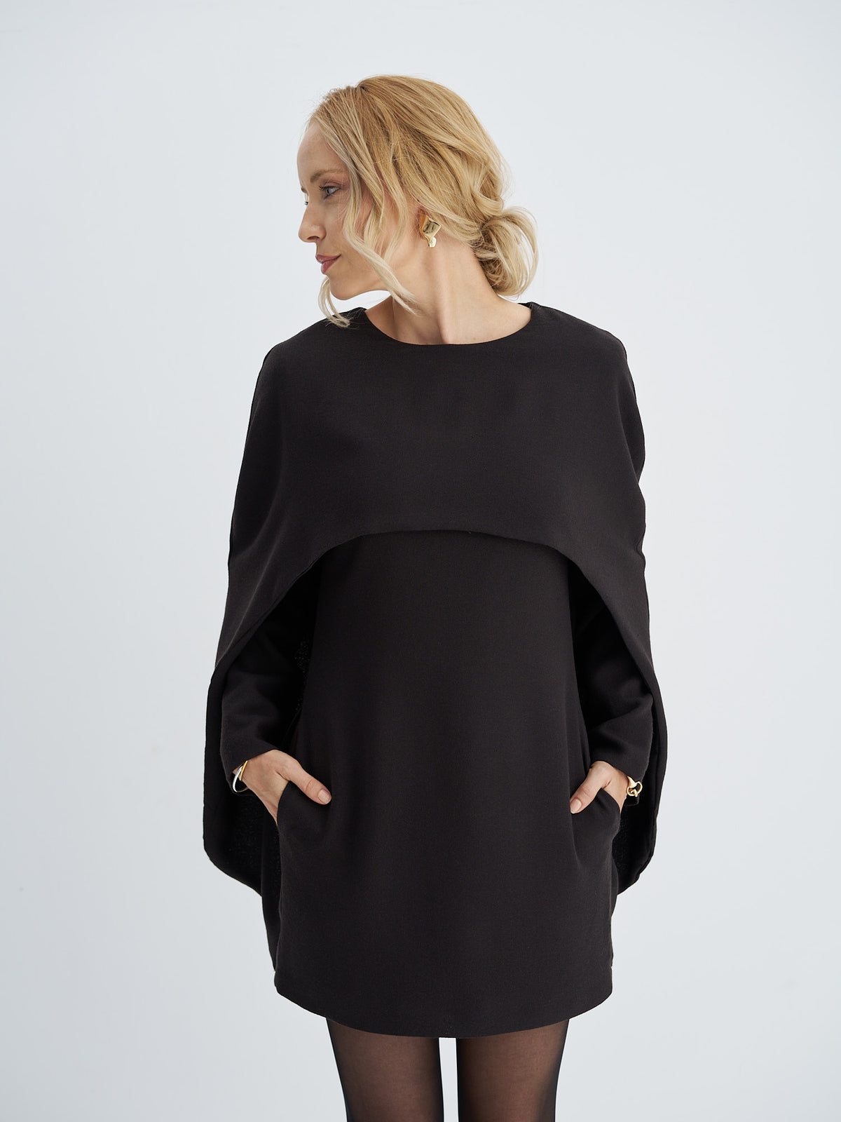 Solène Cape-Effect Wool-Crepe Mini Dress