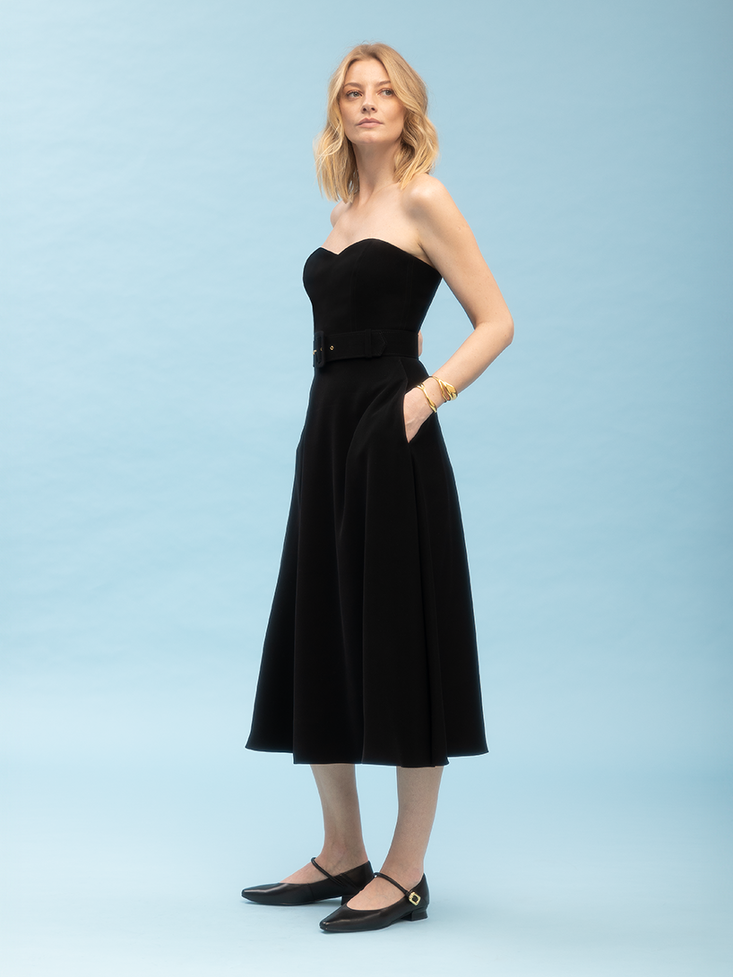 Grace Strapless Midi Dress - Black