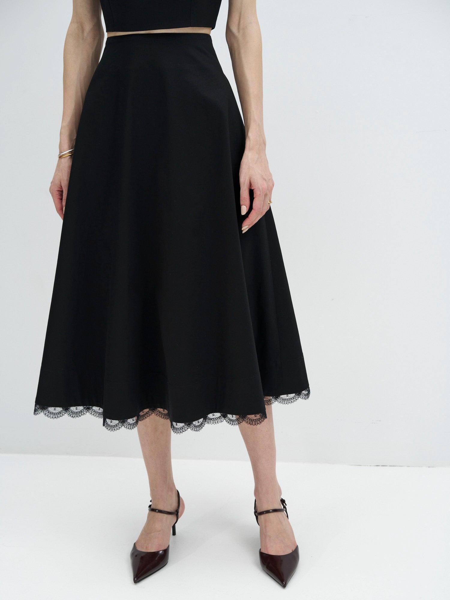 Hemera Cotton A-Line Skirt with Lace