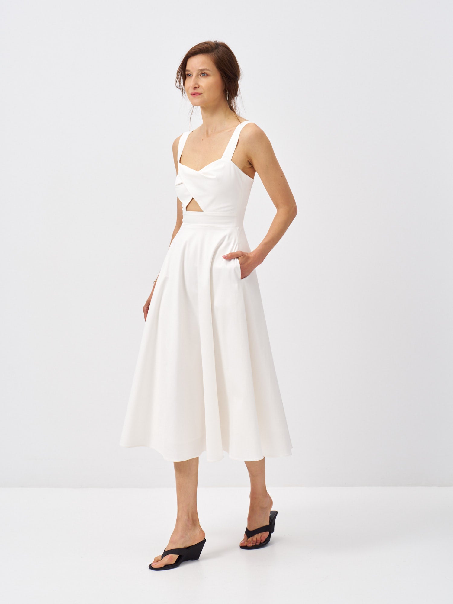 Siena Cotton Satin Midi Dress - Ivory