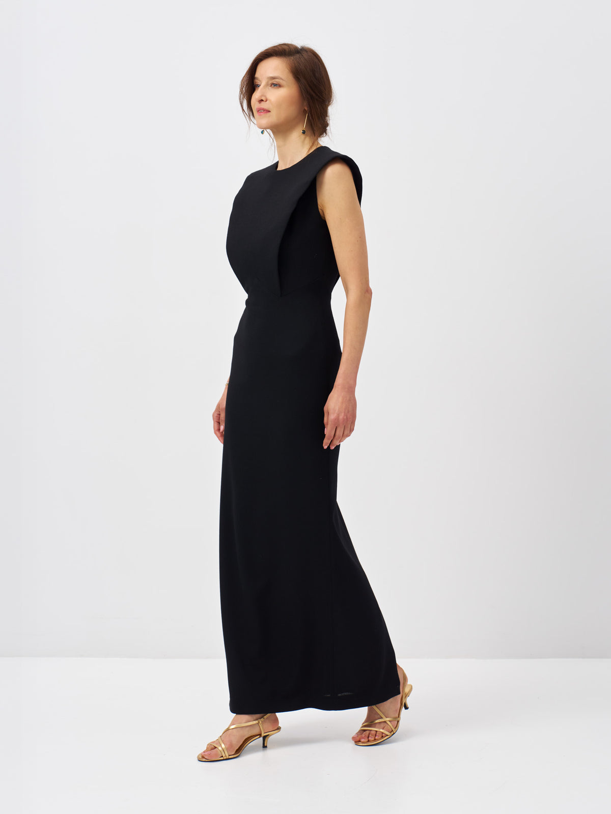 Estelle Black Wool Crepe Maxi Dress