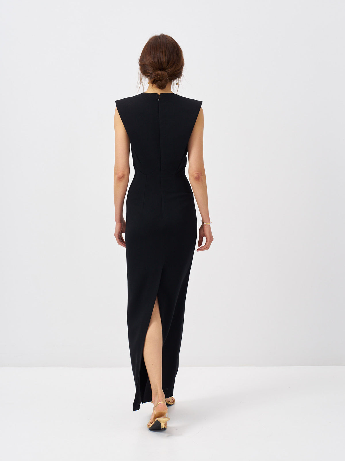 Estelle Black Wool Crepe Maxi Dress