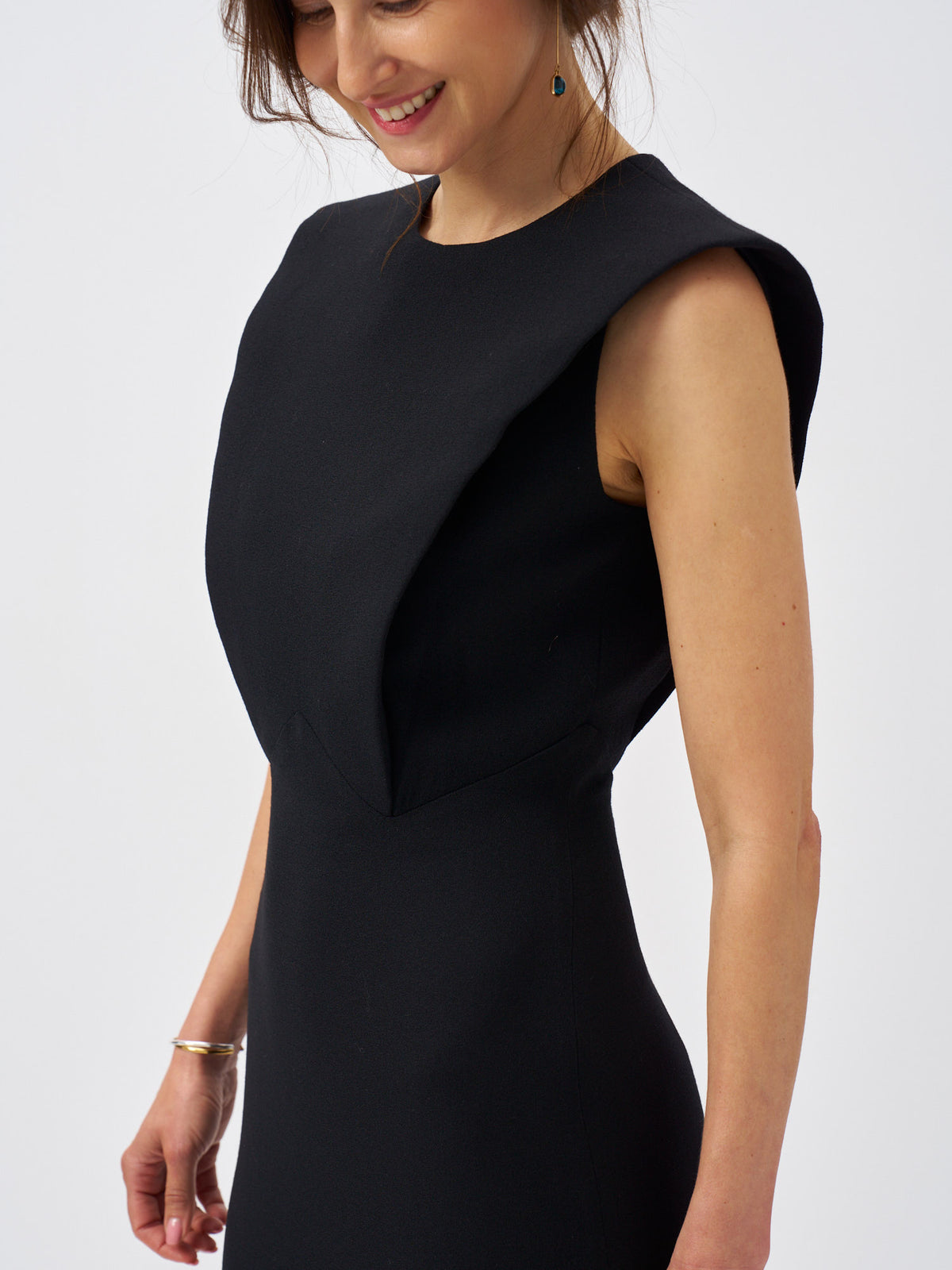 Estelle Black Wool Crepe Maxi Dress