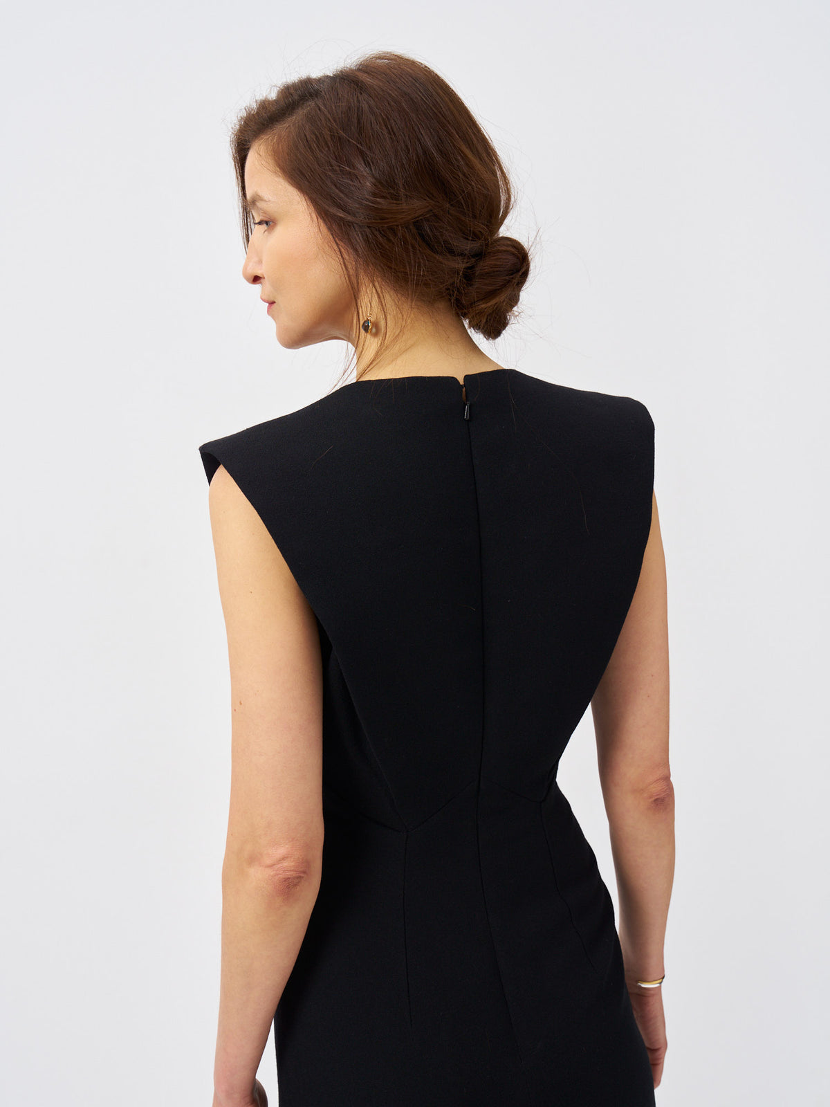 Estelle Black Wool Crepe Maxi Dress