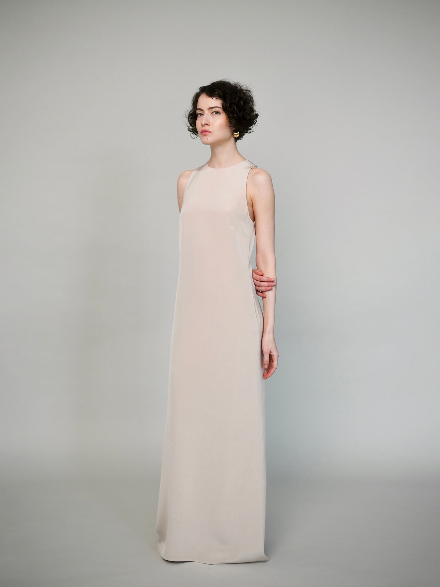 Silk column gown with clean elongated silhouette