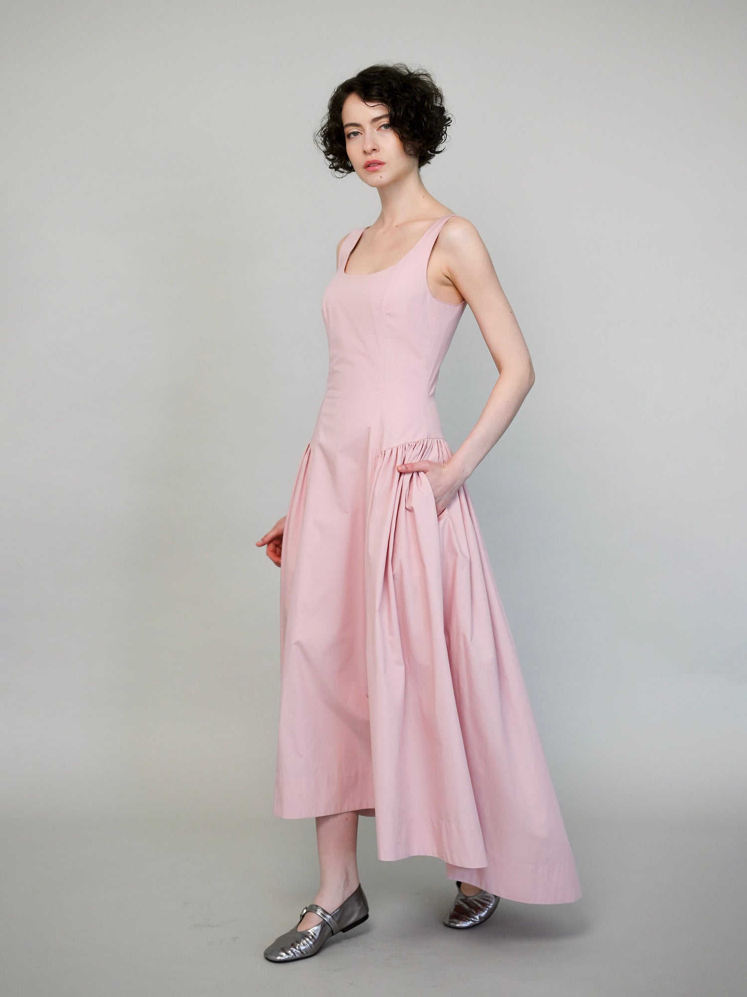Sonia Dress with Asymmetrical Hem – Powder Rose