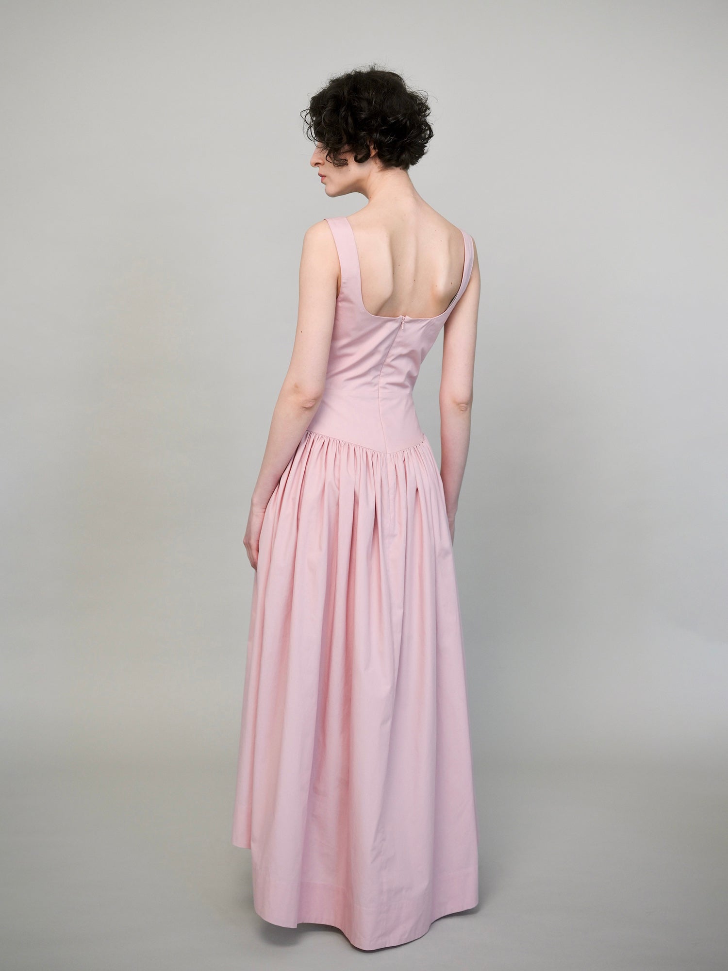 Sonia Dress with Asymmetrical Hem – Powder Rose