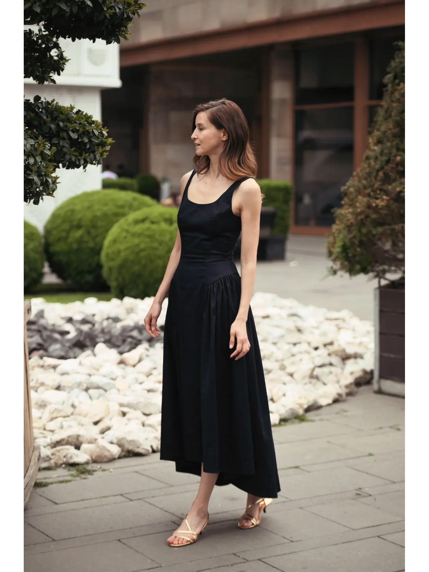 Sonia Asymmetrical Midi Dress  Navy | Fereya