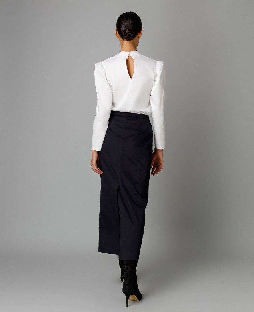 Navy Wool Midi Skirt