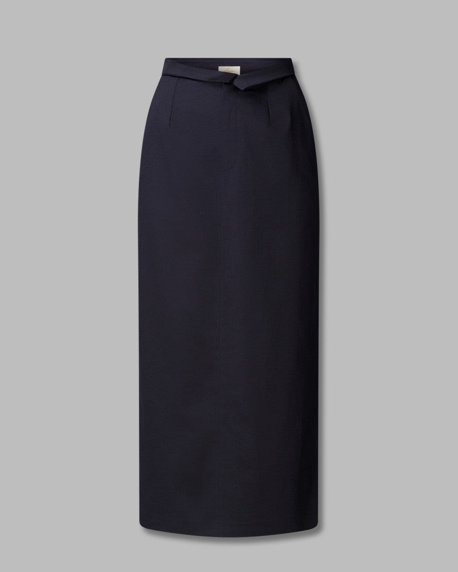 Navy Wool Midi Skirt