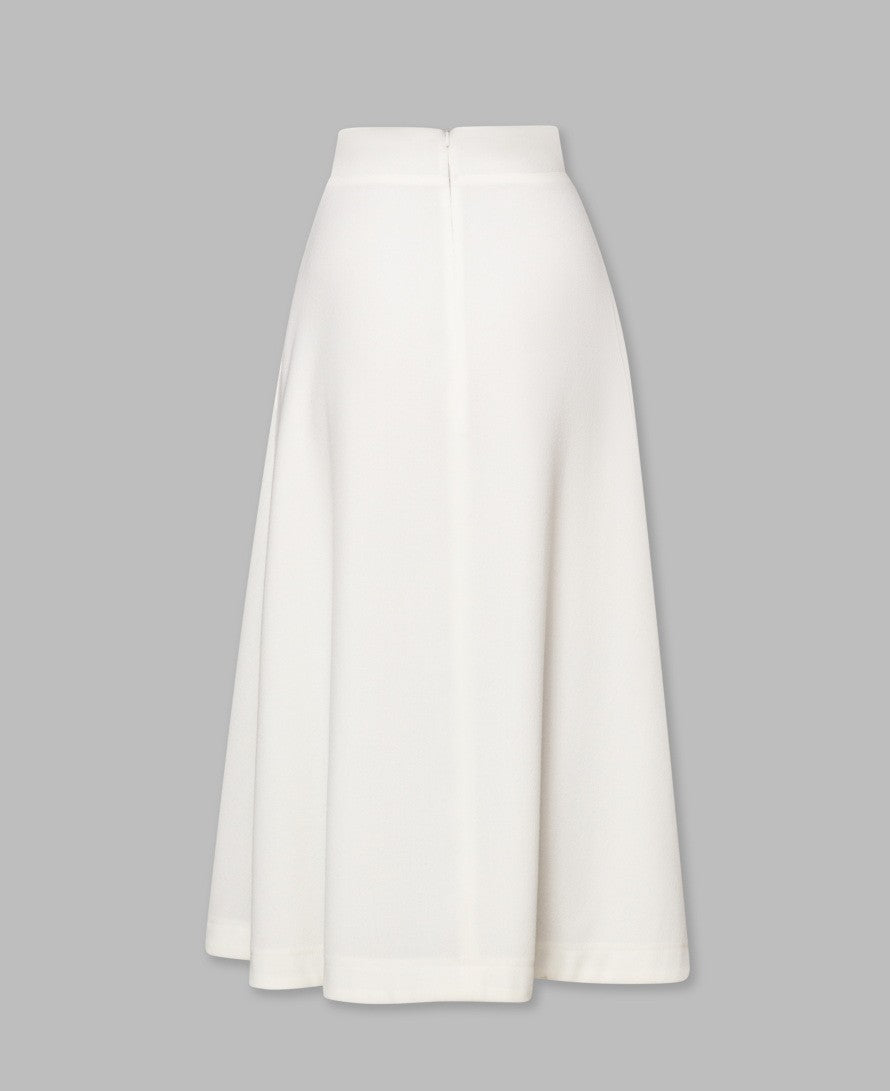 Ivory Wool Crepe Midi Skirt