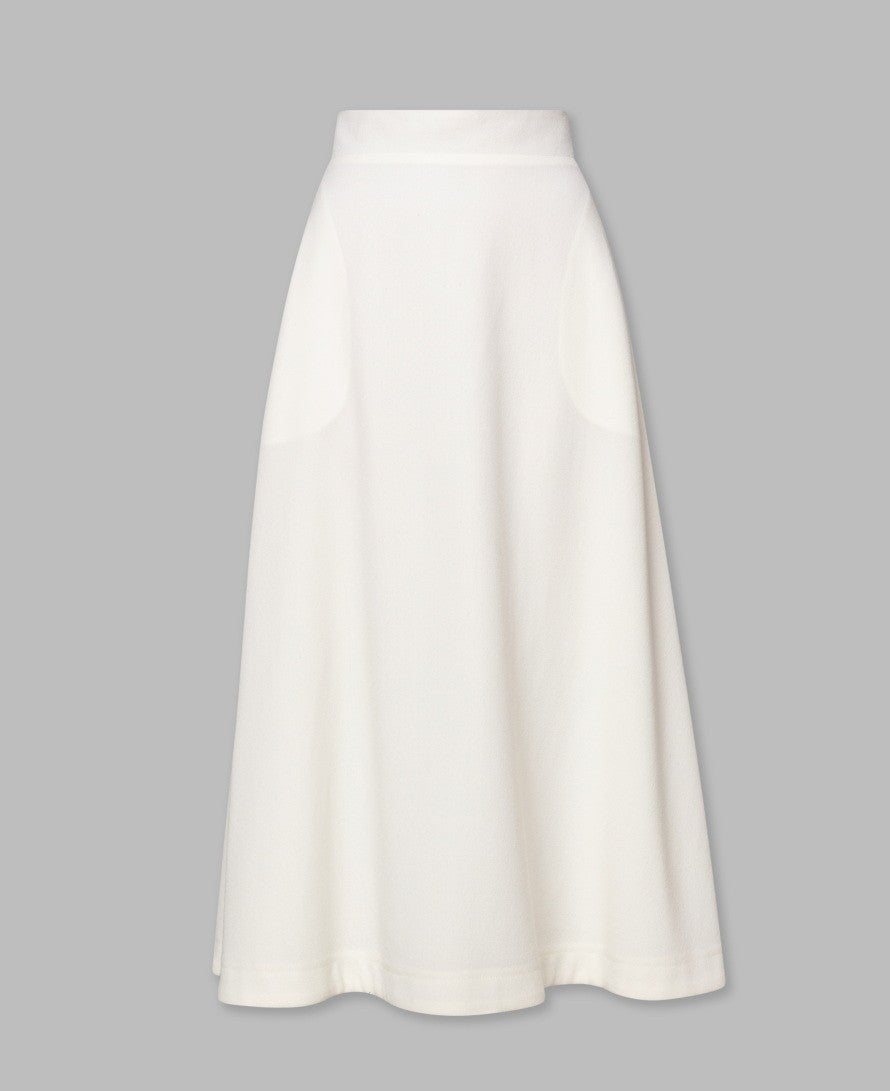 Ivory Wool Crepe Midi Skirt