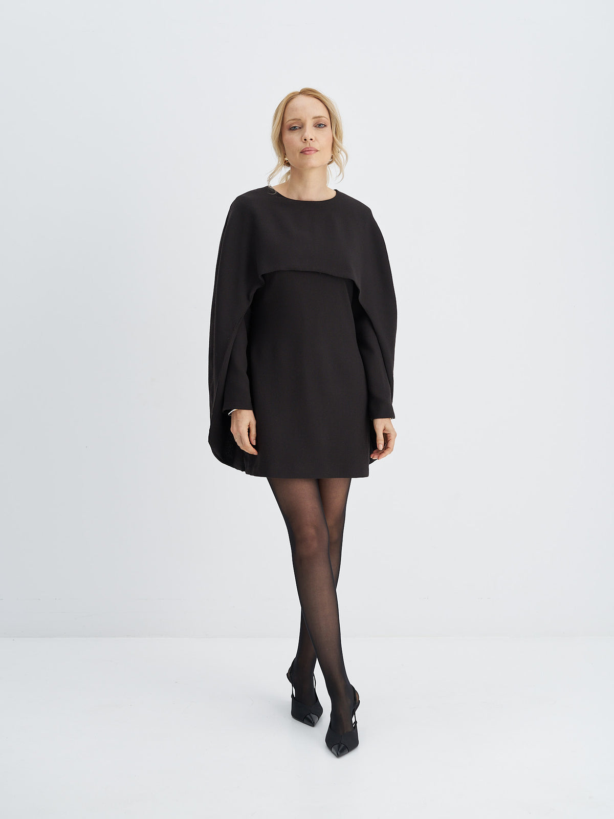 Solène Cape-Effect Wool-Crepe Mini Dress