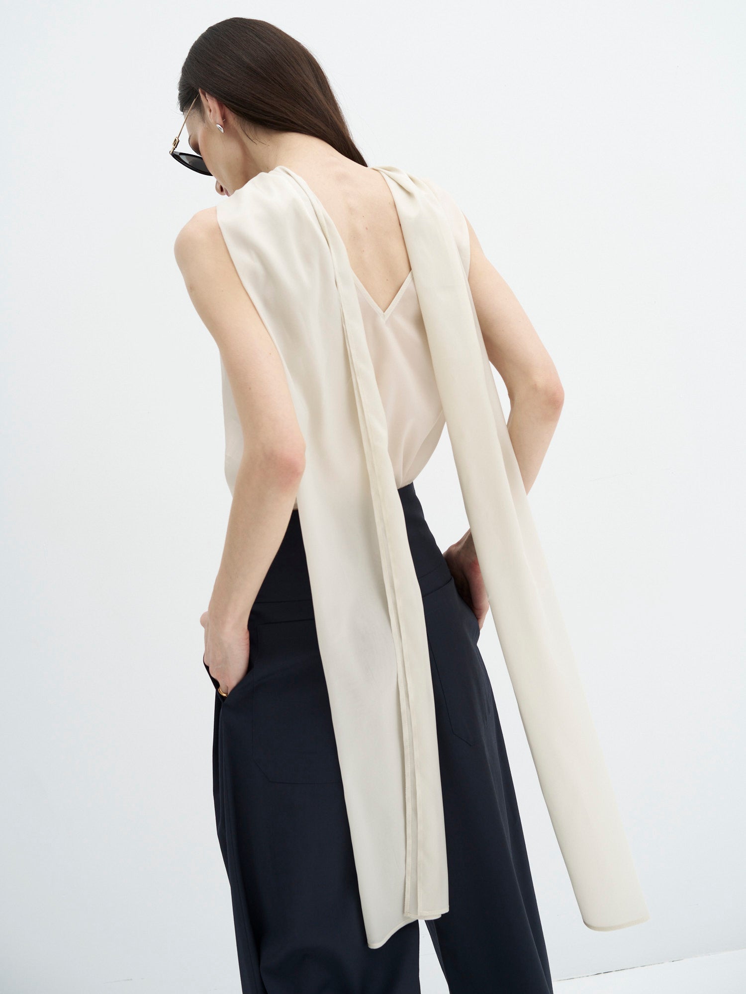 ivory cupro blouse with fluid drape