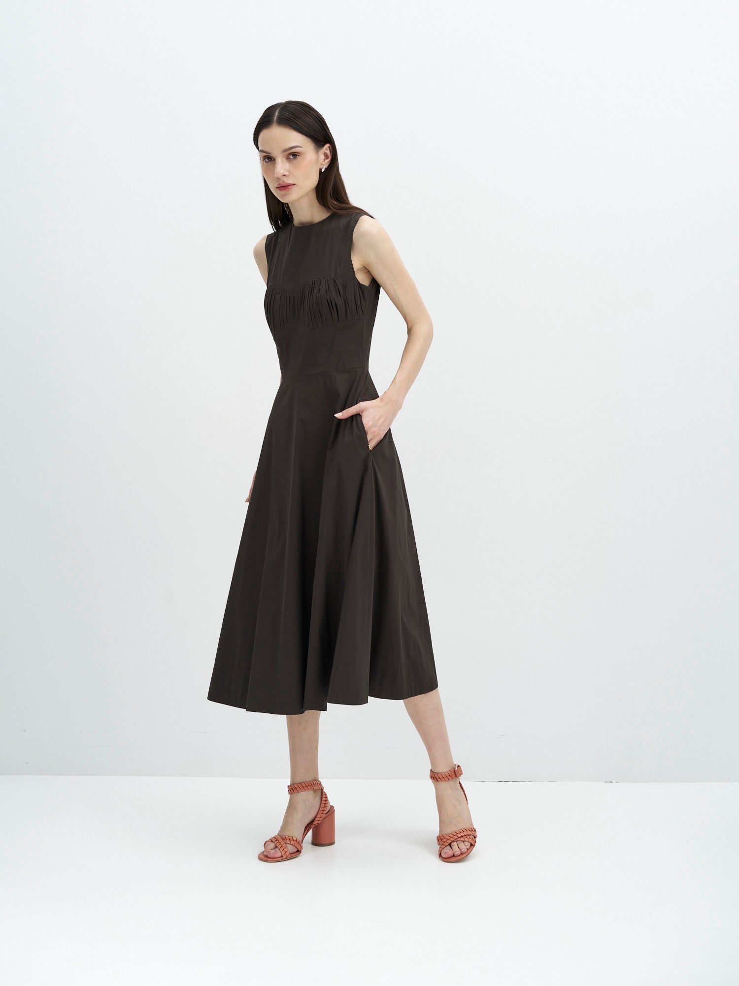 Iris Cotton Poplin Midi Dress - Dark Chocolate