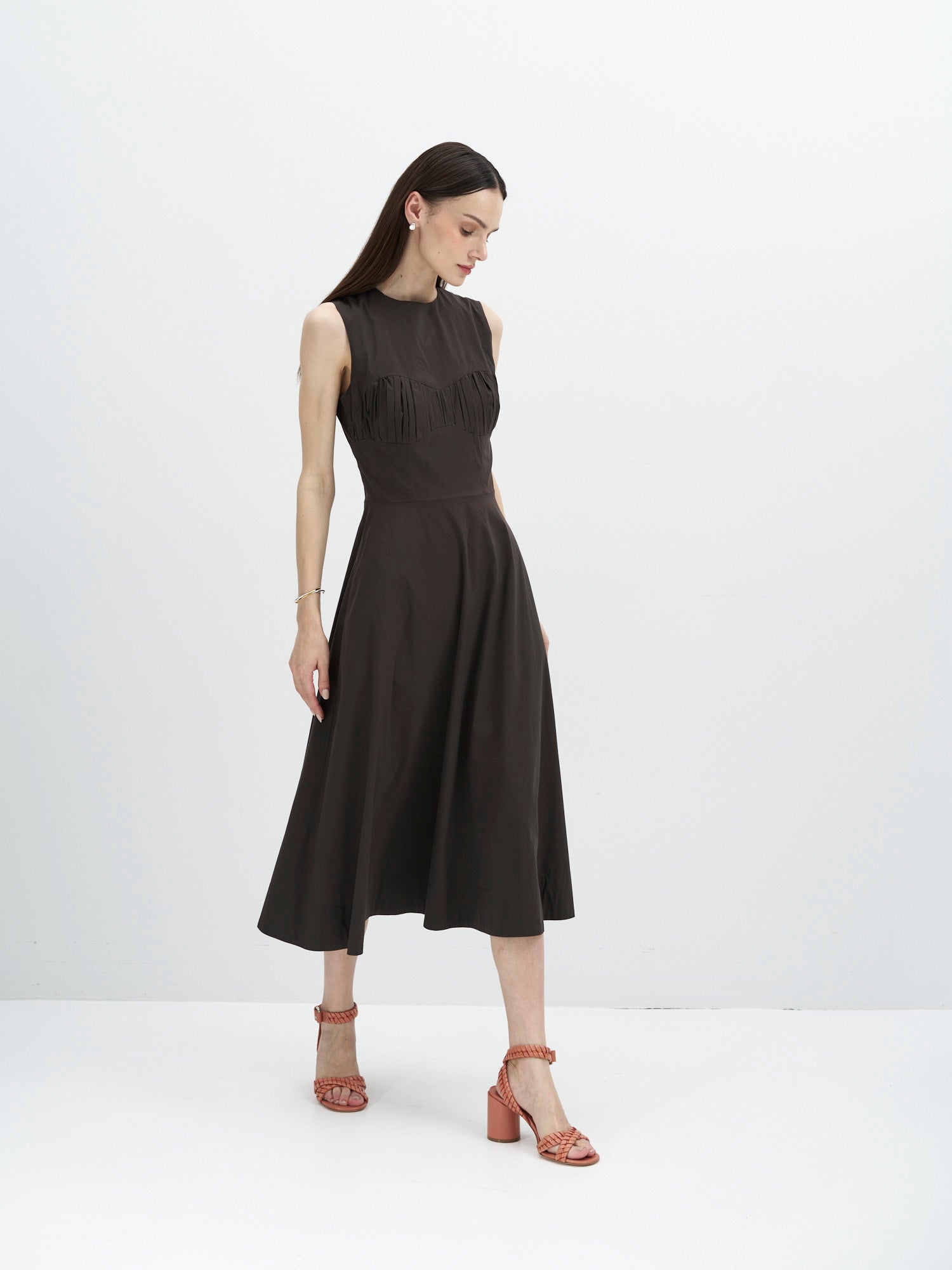 Iris Cotton Poplin Midi Dress - Dark Chocolate