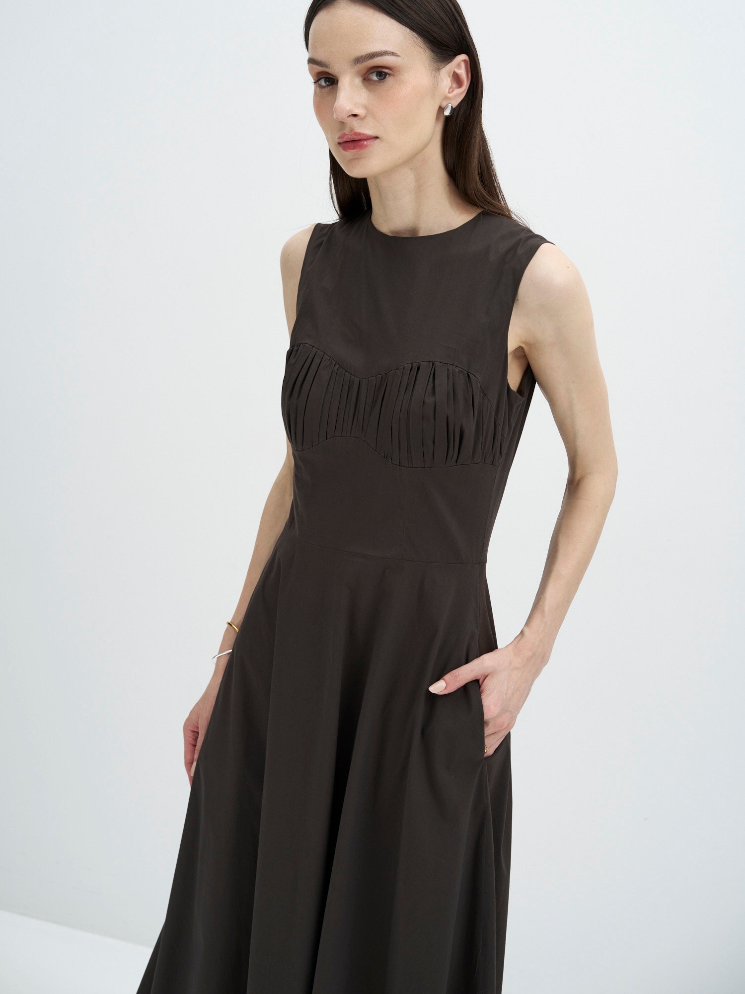 Iris Cotton Midi Dress - Dark Chocolate
