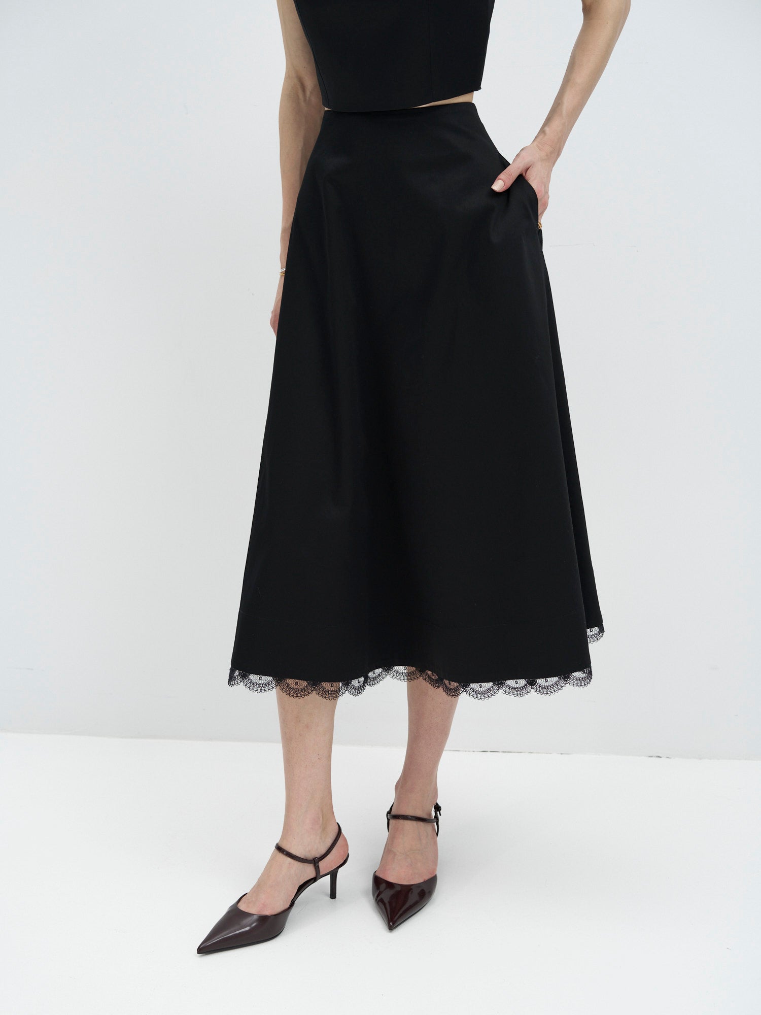 Hemera Cotton A-Line Skirt with Lace