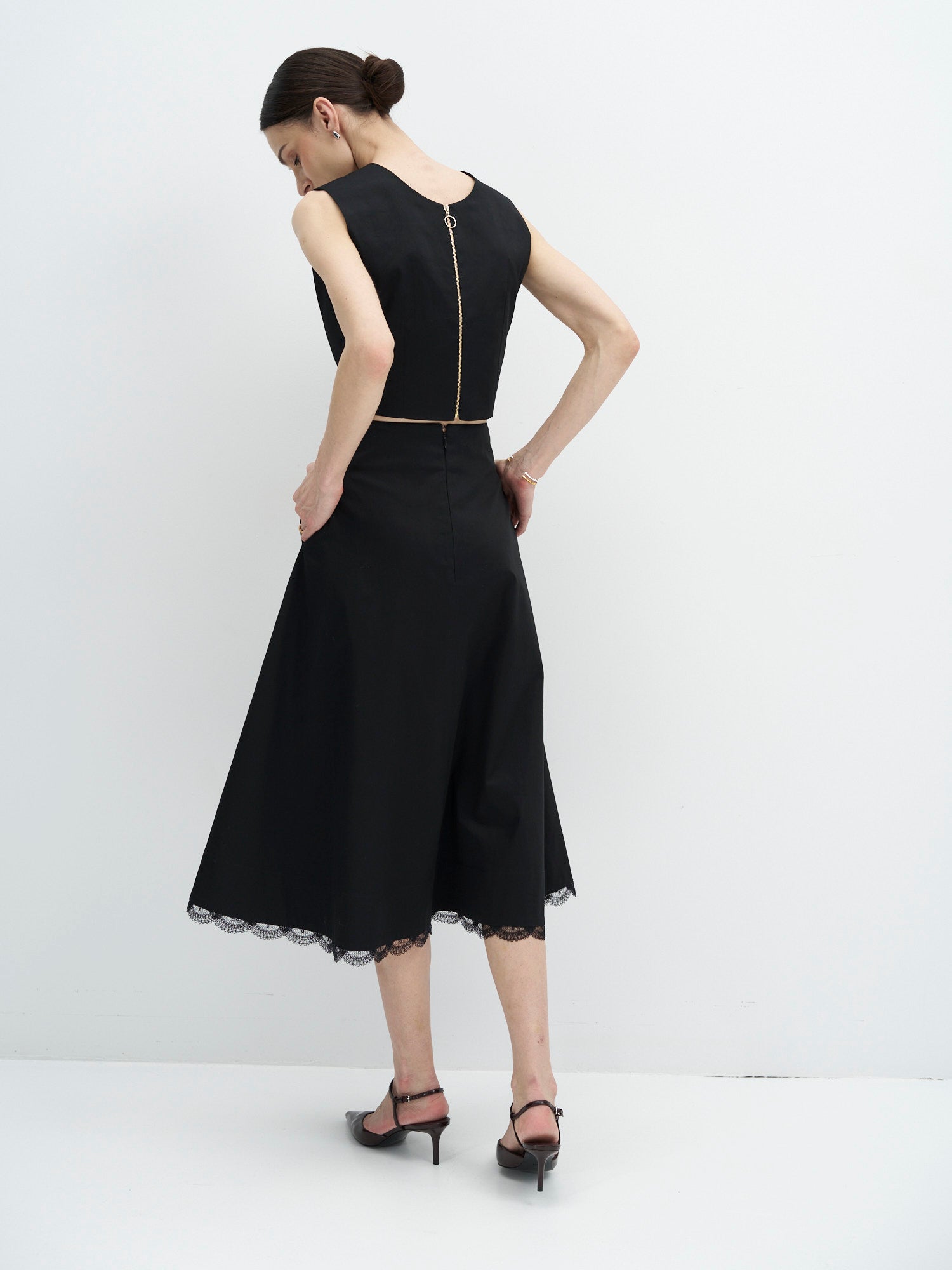 Hemera Cotton A-Line Skirt with Lace