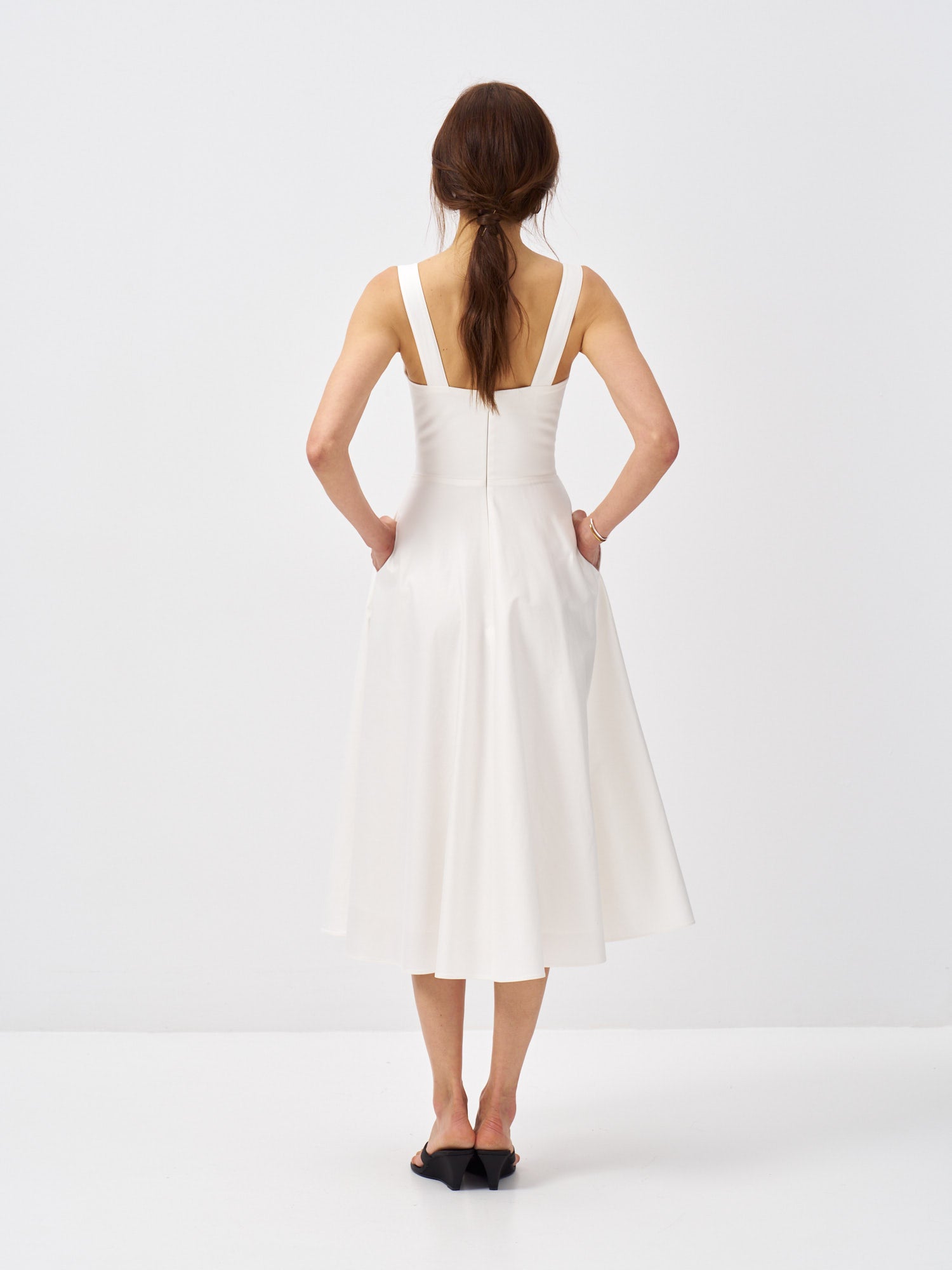 Siena Cotton Satin Midi Dress - Ivory
