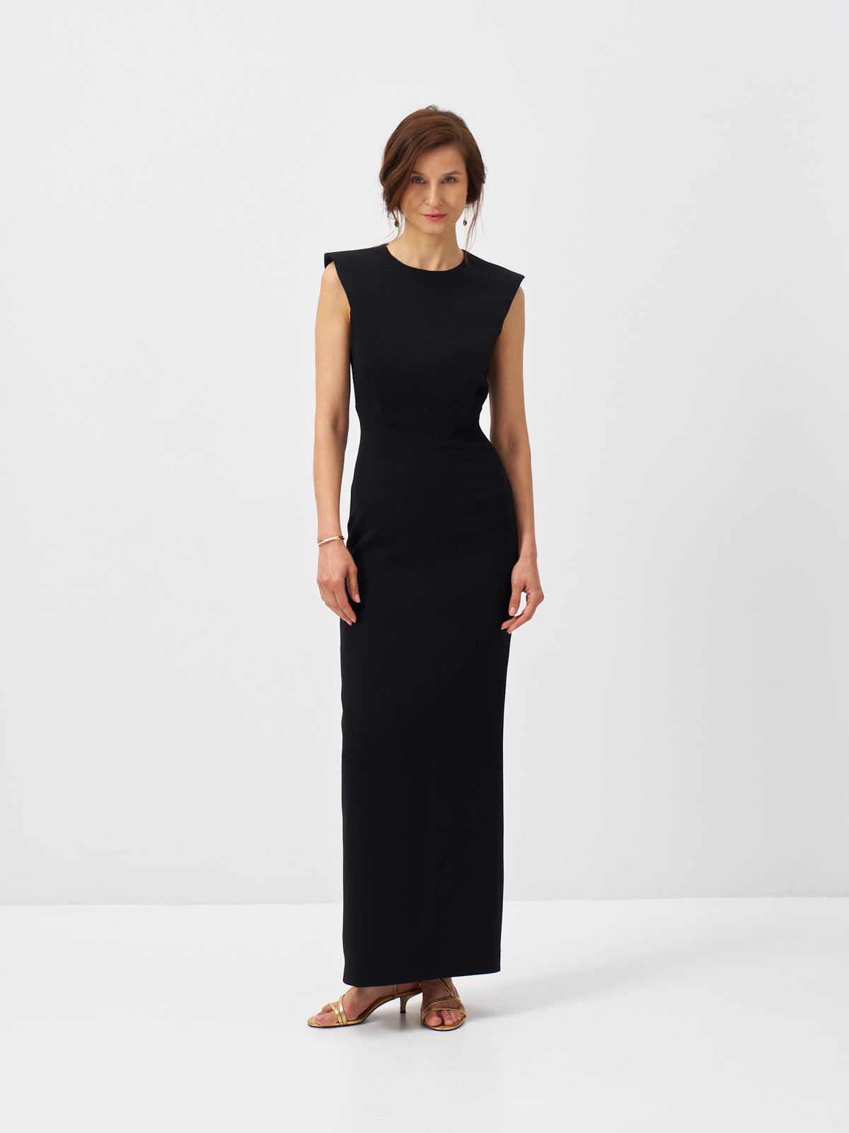 Estelle Black Wool Crepe Maxi Dress