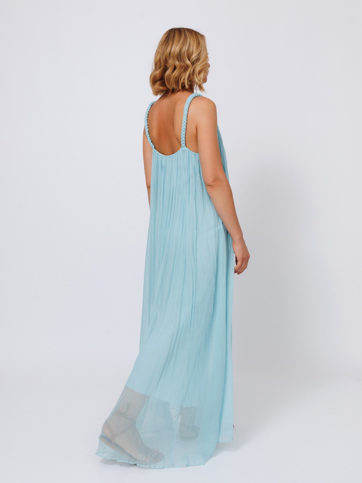 Ana Maxi Silk Dress Aqua Blue