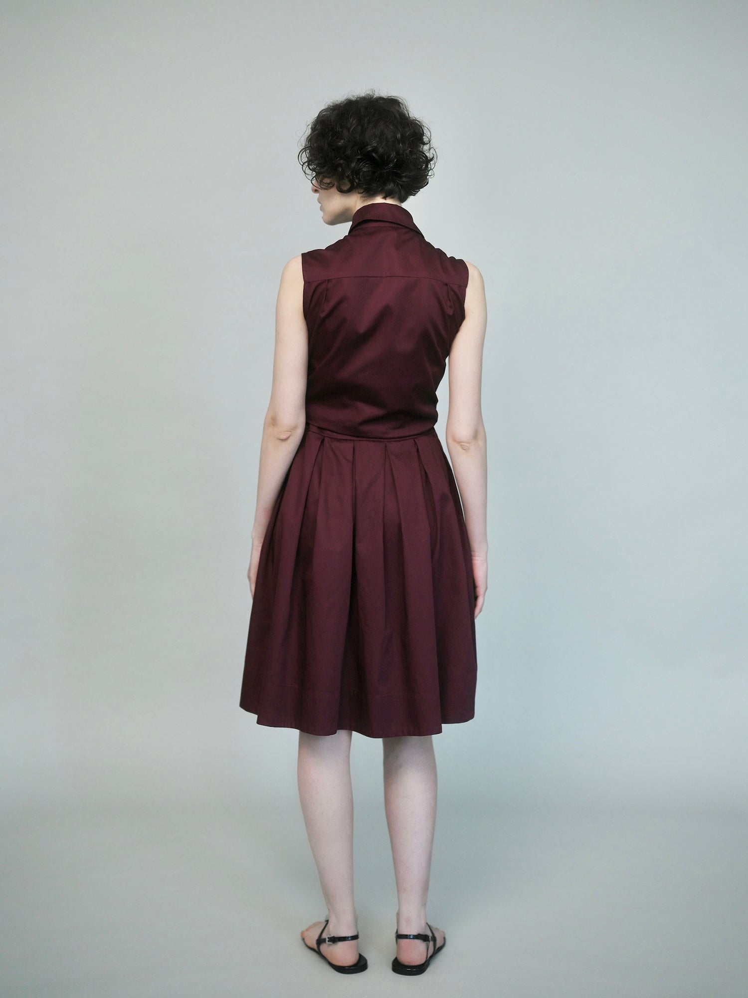 Clara Sleeveless Shirt Dress with Bow – Deep Burgundy