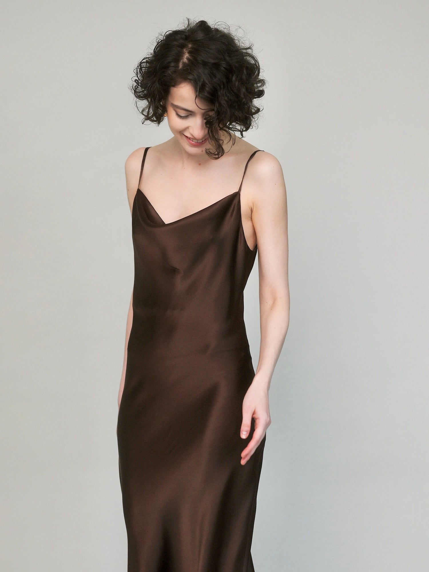 Lea Dress in Deep Brown Natural Silk