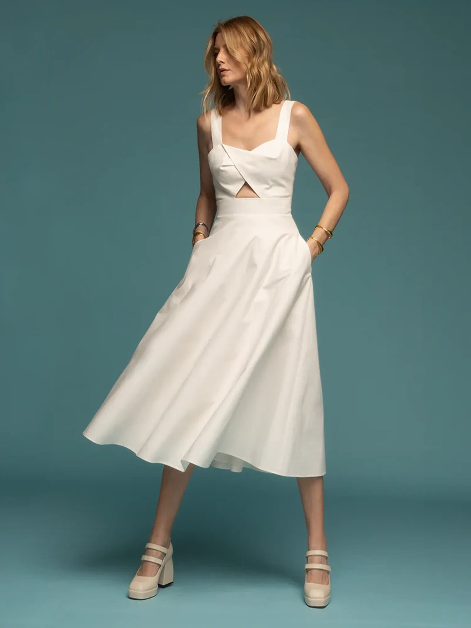 Siena Cotton Satin Midi Dress - Ivory