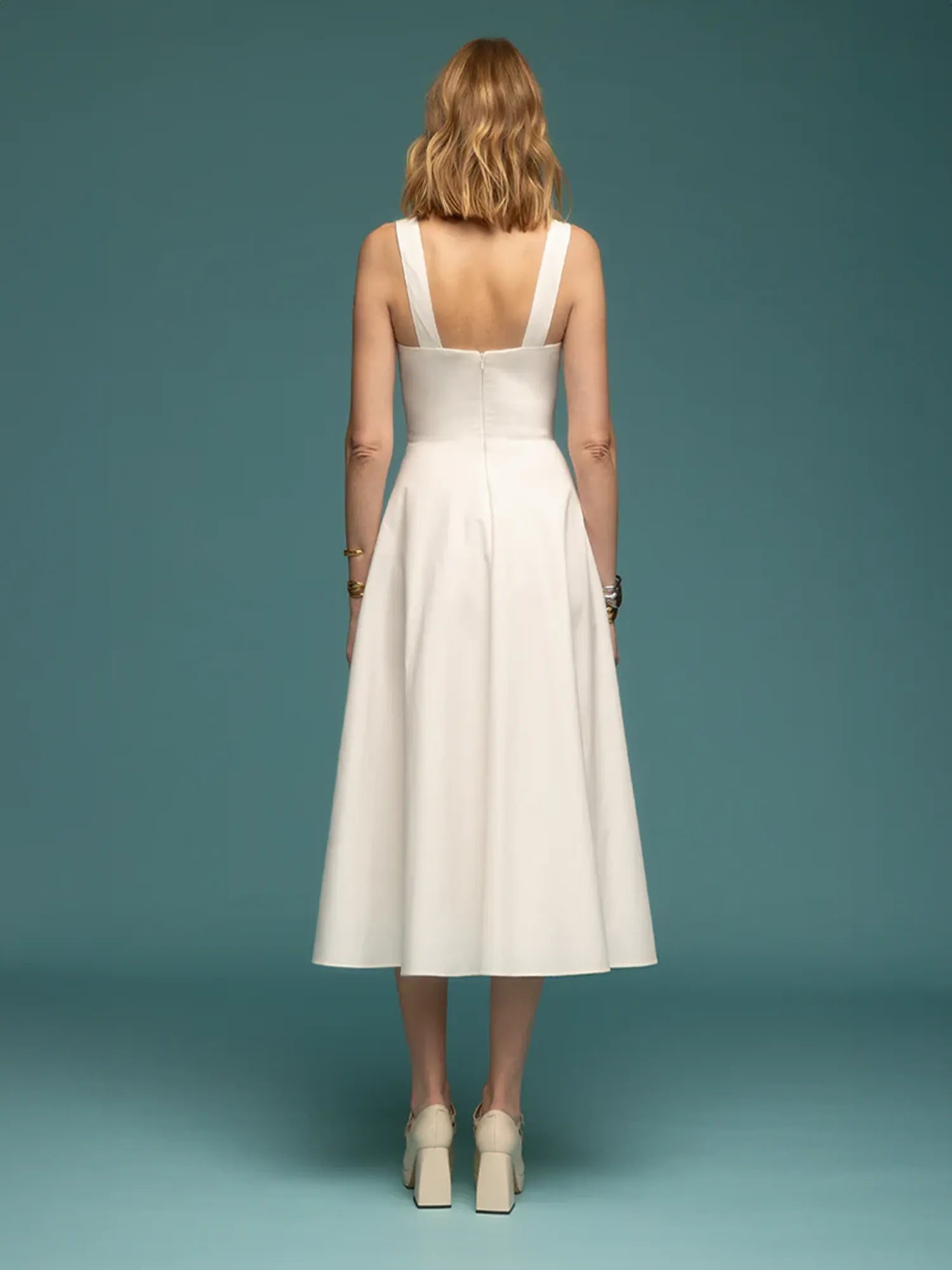 Siena Cotton Satin Midi Dress - Ivory