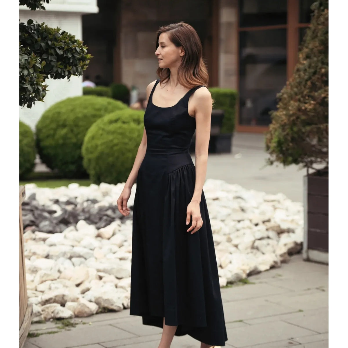 Sonia Asymmetrical Midi Dress  Navy | Fereya