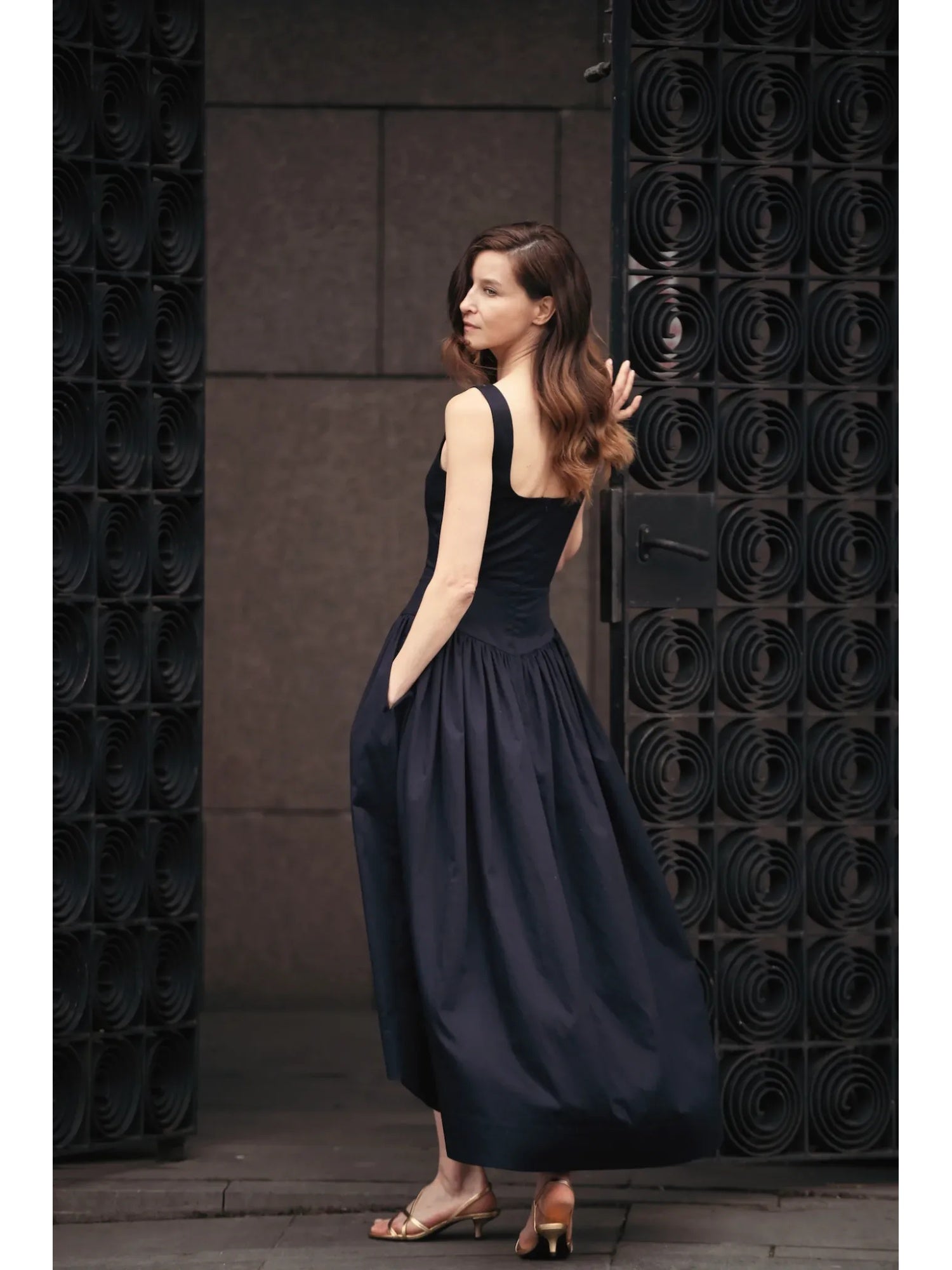 Sonia Asymmetrical Midi Dress - Navy